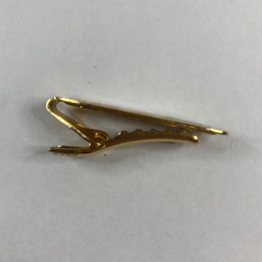 Vintage Set MCM gold tone mother of pearl inlay short tie bar clip And Cufflinks